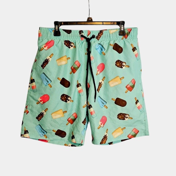 US Surf Club Swim Trunks Shorts L Ice Cream Popsicle Print Drawstring Mens - Picture 1 of 8